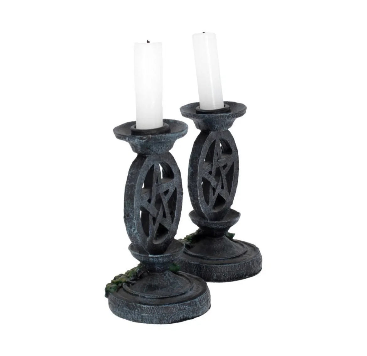 Aged Pentegram Candlesticks 13.4cm