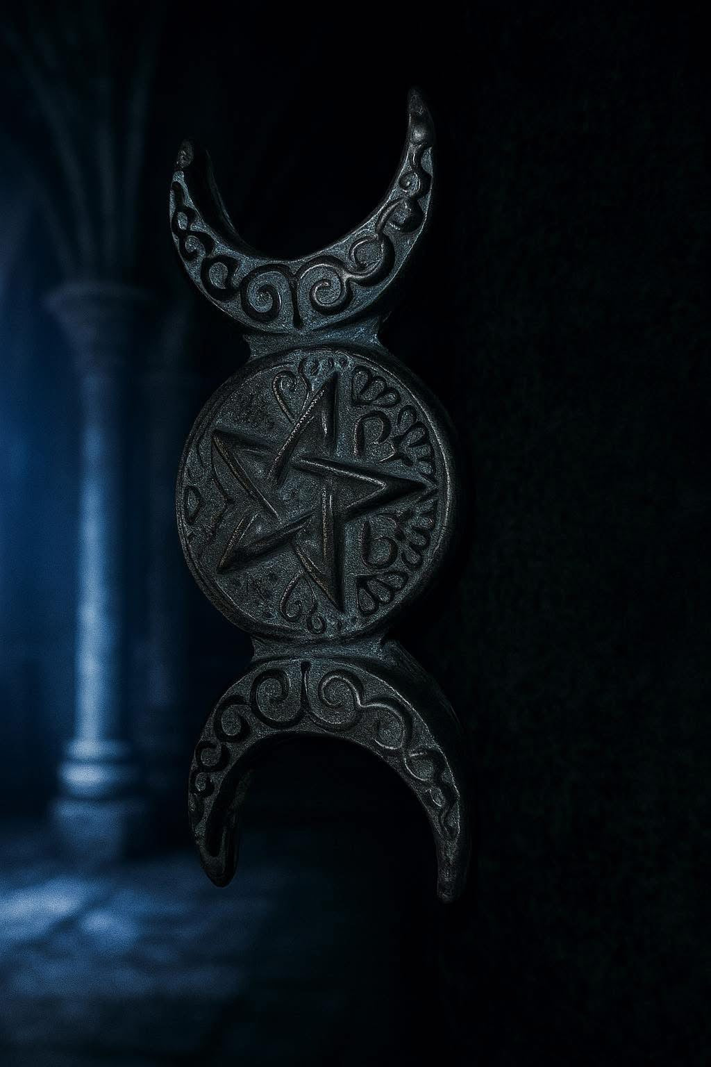 Silver Sheen Obsidian Triple Moon Pentagram