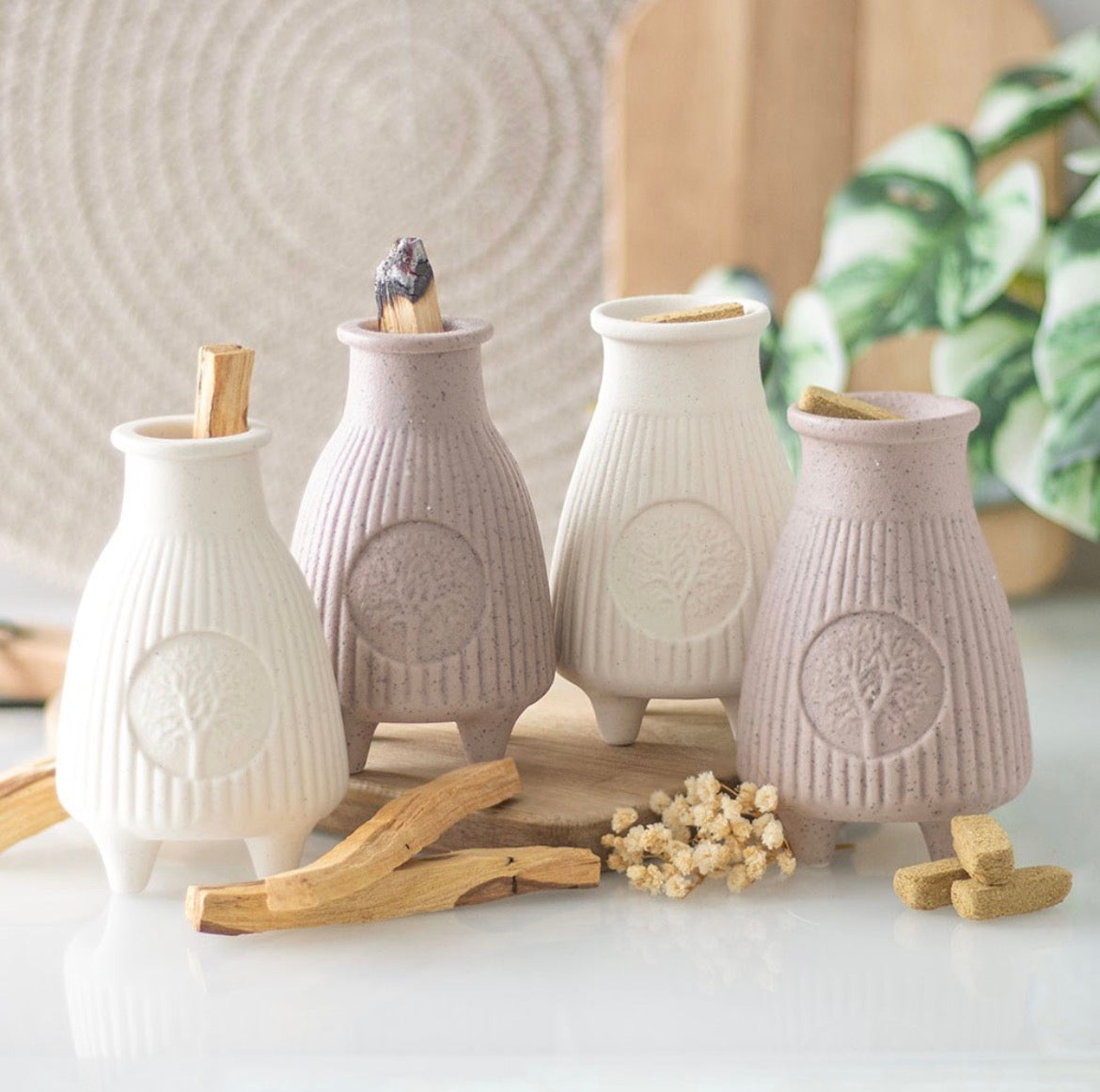 Cream Ribbed Palo Santo Brick Burner