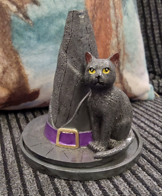 Witch's hat and familiar cat incense cone burner