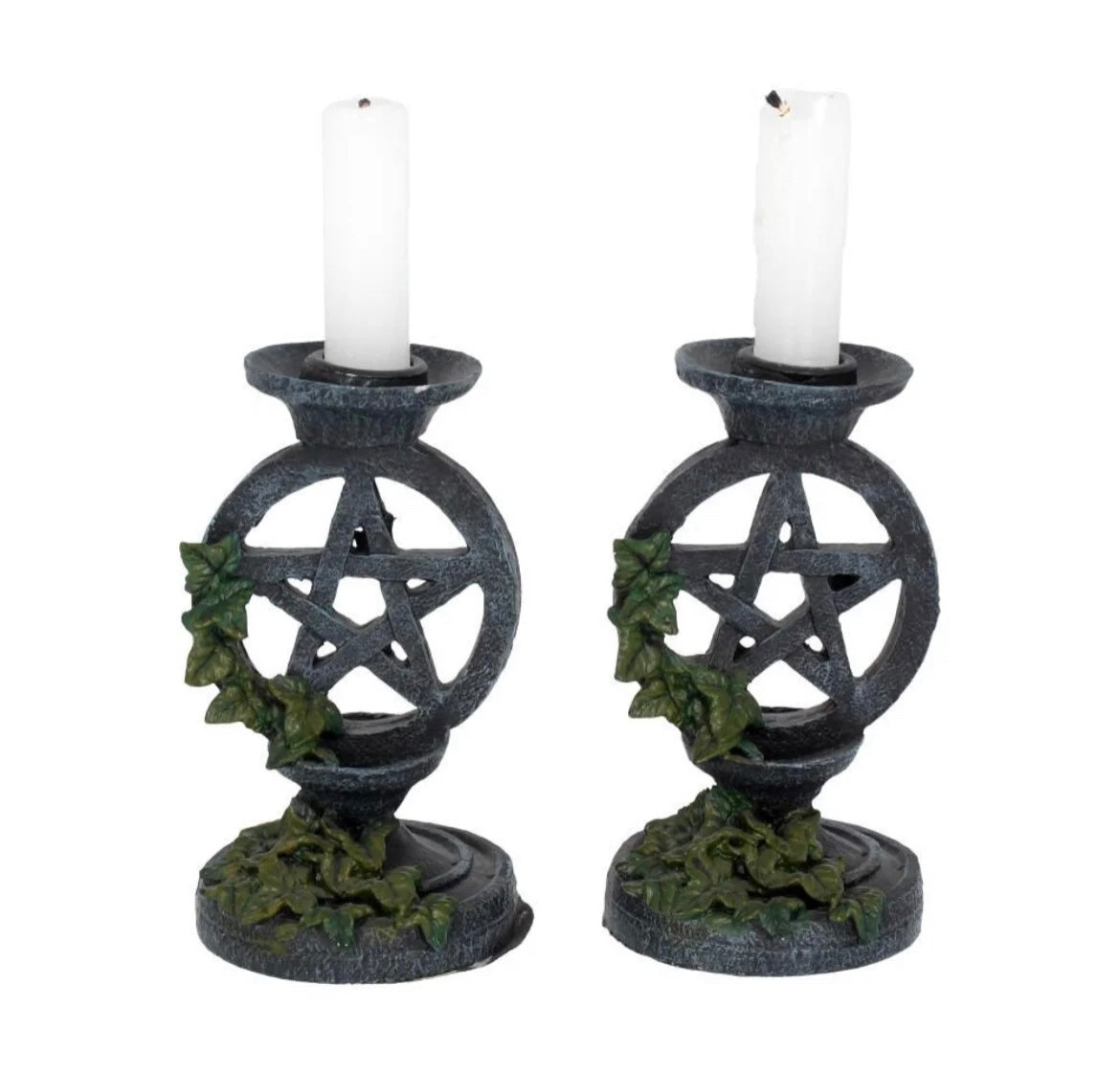 Aged Pentegram Candlesticks 13.4cm