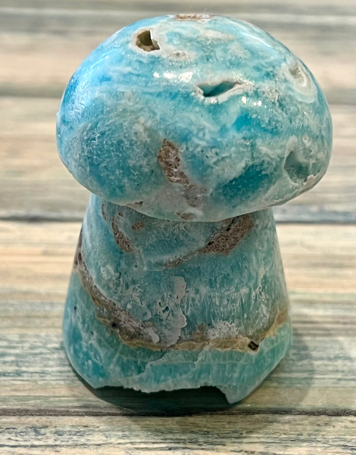 Blue aragonite mushroom