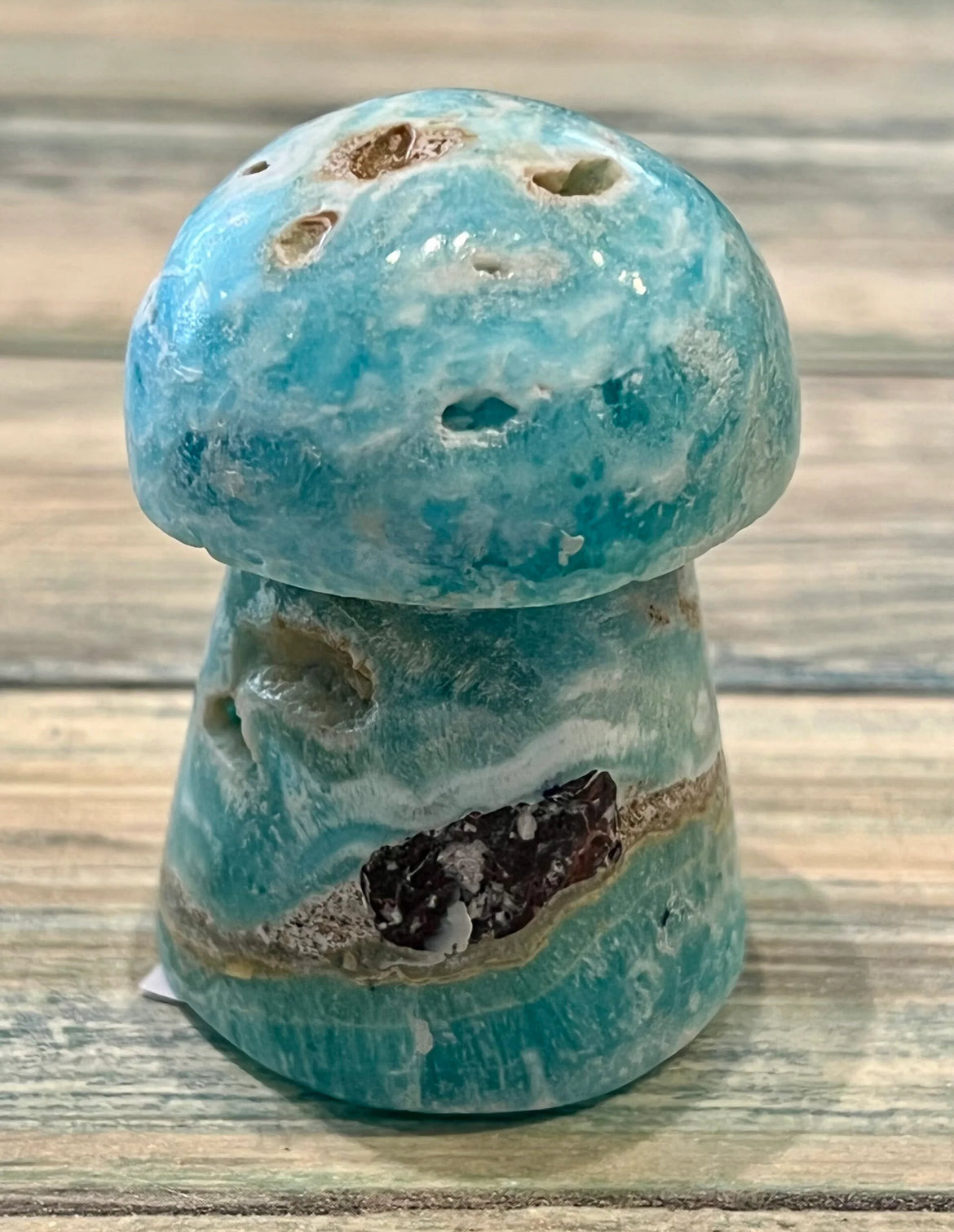 Blue aragonite mushroom