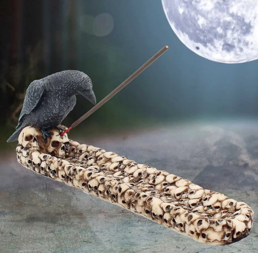 Raven and skulls incense holder 25cm