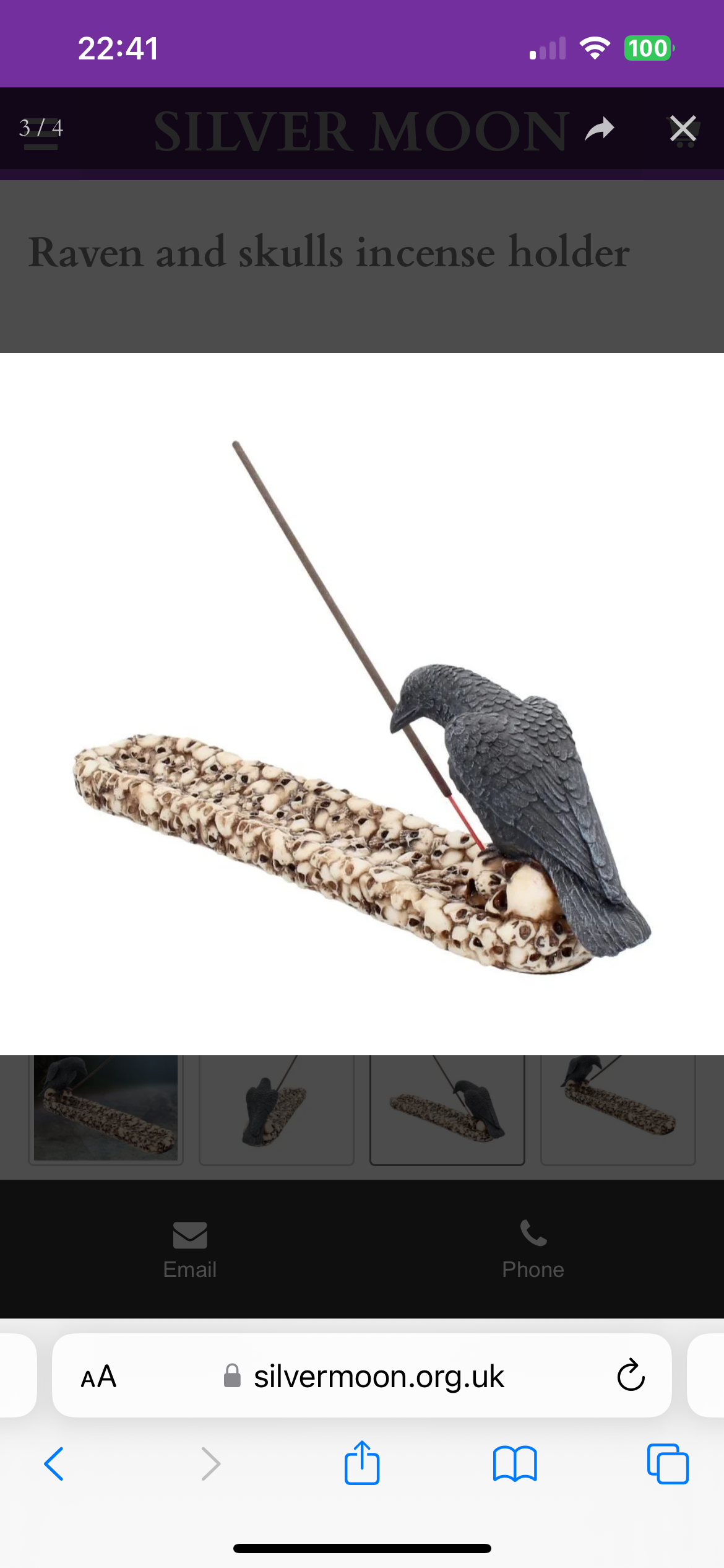 Raven and skulls incense holder 25cm