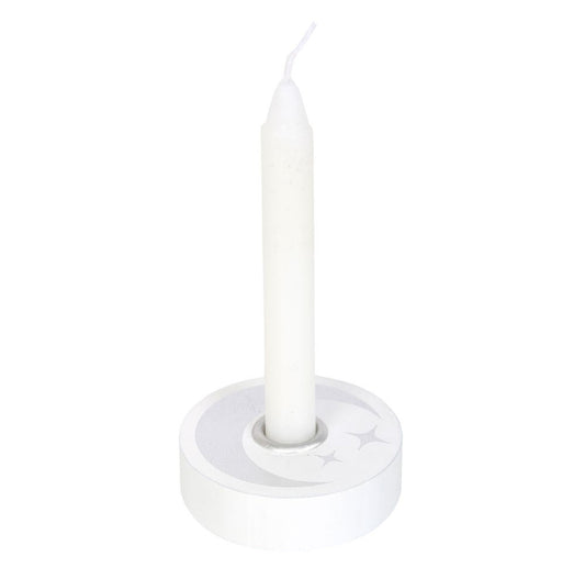 White moon and star candle holder