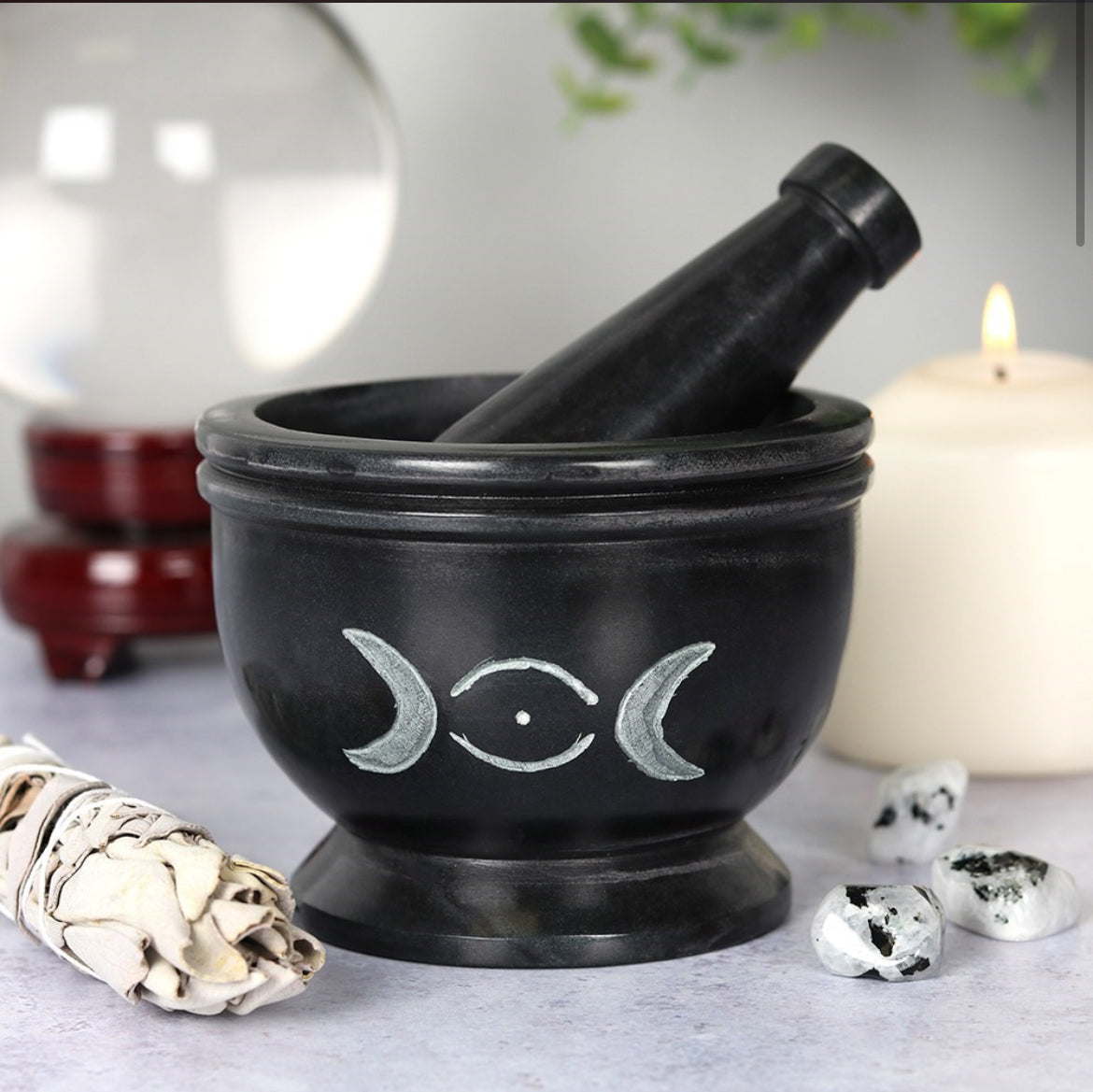 Soap Stone Triple Moon Pestle and Mortar