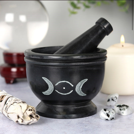 Soap Stone Triple Moon Pestle and Mortar