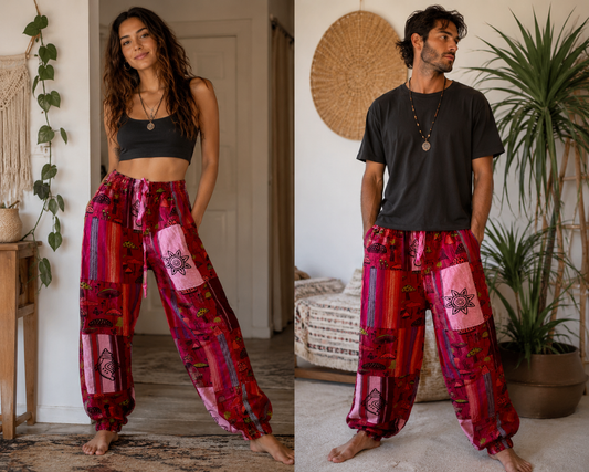 Mushroom Print Trousers - Red