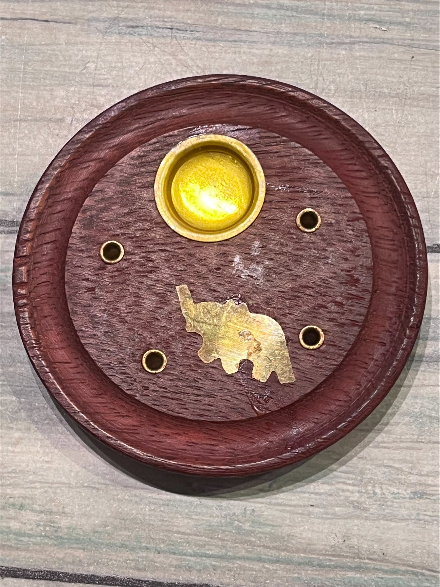 Circular Wooden Incense Catcher - Elephant