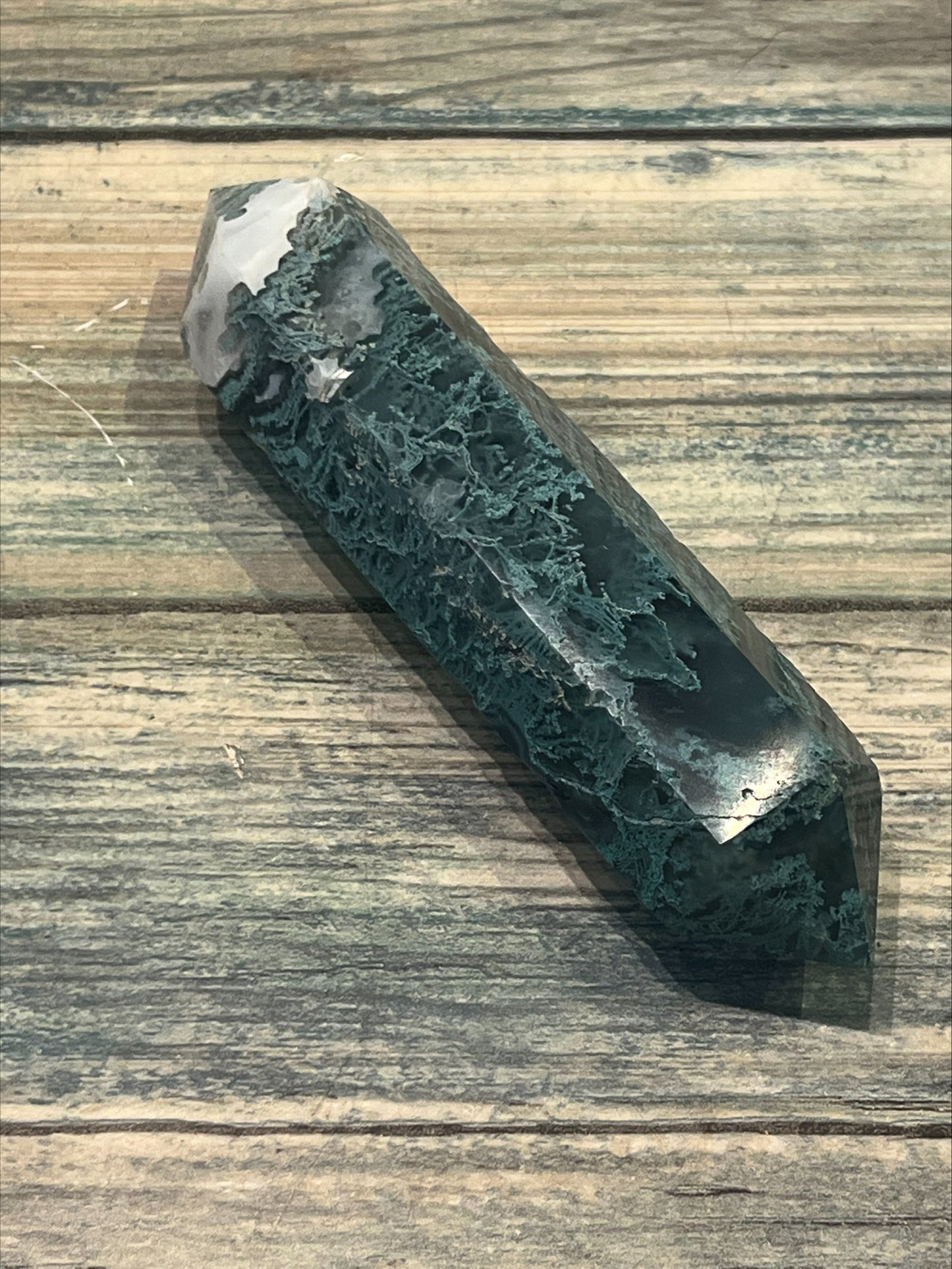 Double terminated wand - Moss Agate