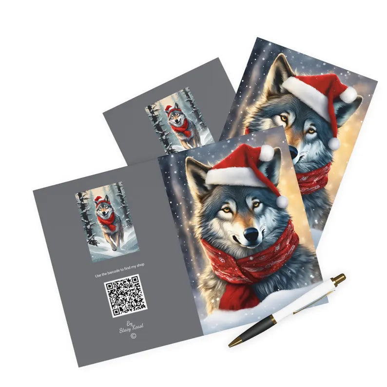 Festive Wolf Greeting Card (Design 2)