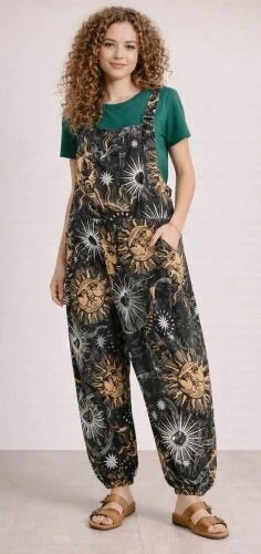 Sun/Moon Cotton Dungarees