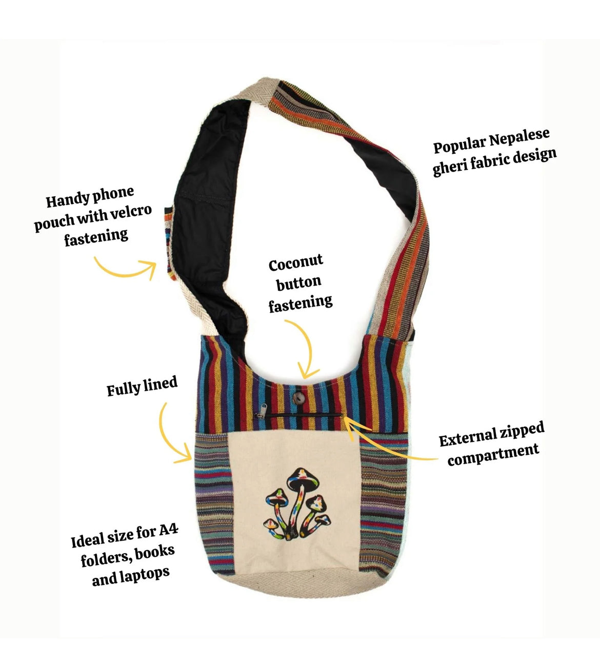 Printed Cotton Shoulder Bag - Mushroom