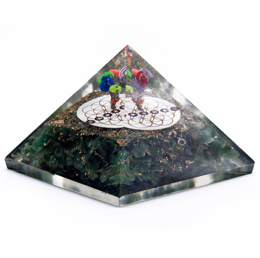 Organite Pyramid- Green Aventurine and Flower of Life- 70mm