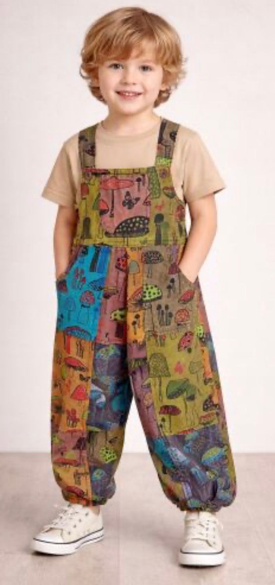 Children's Mushroom Patchwork Dungarees
