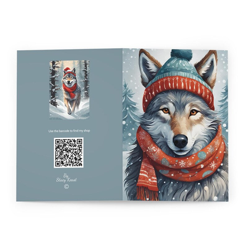 Festive Wolf Greeting Card (Design 1)