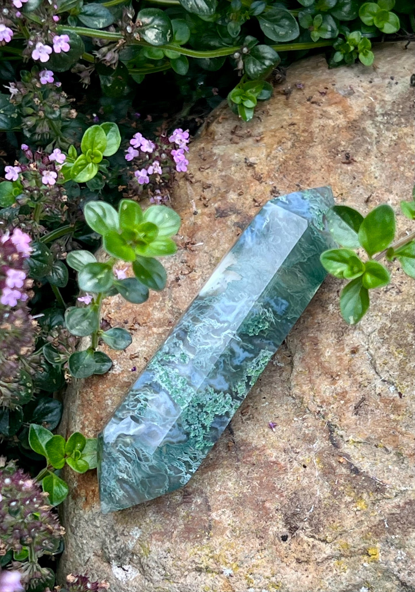 Moss Agate Double Terminated Wand