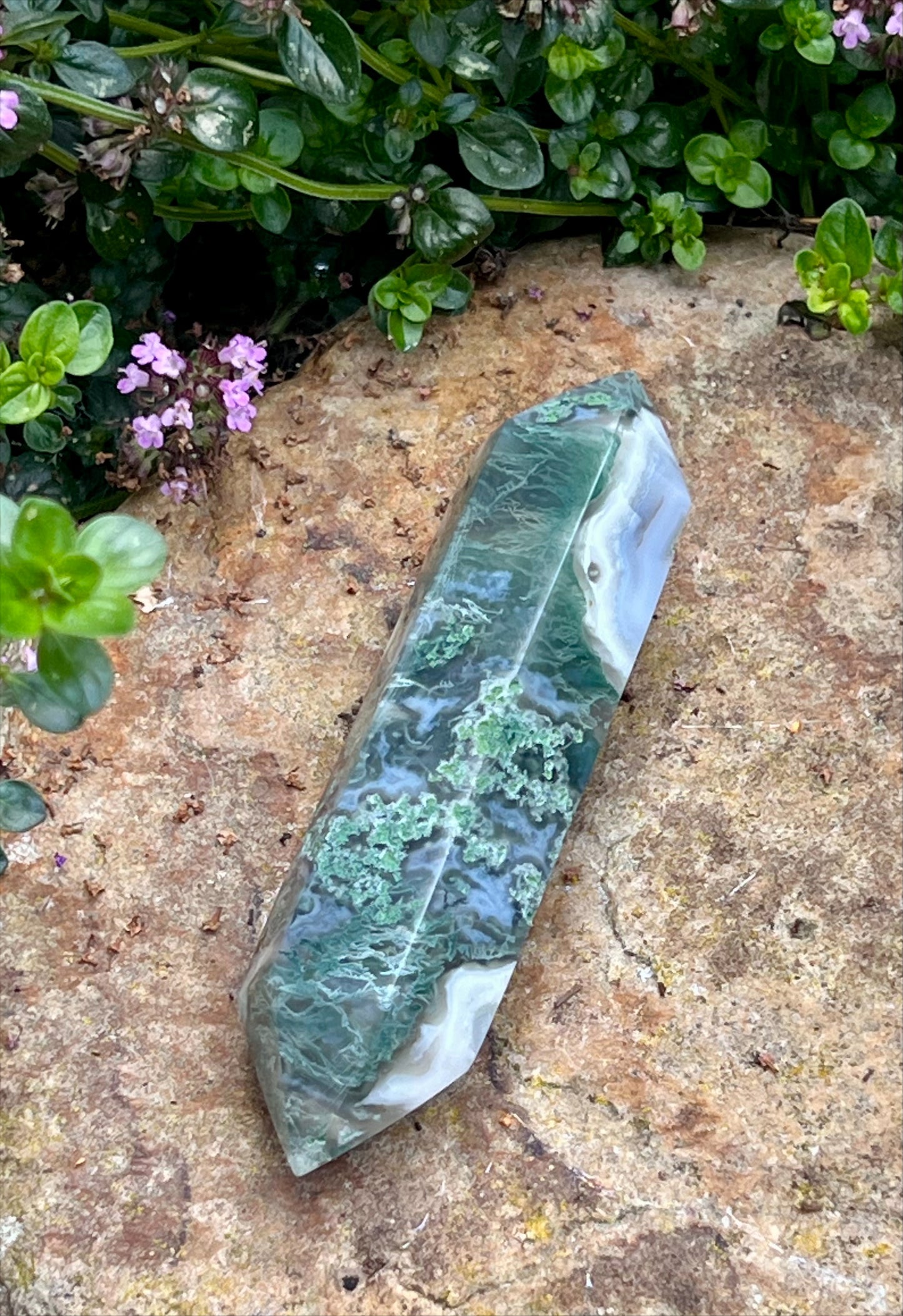 Moss Agate Double Terminated Wand