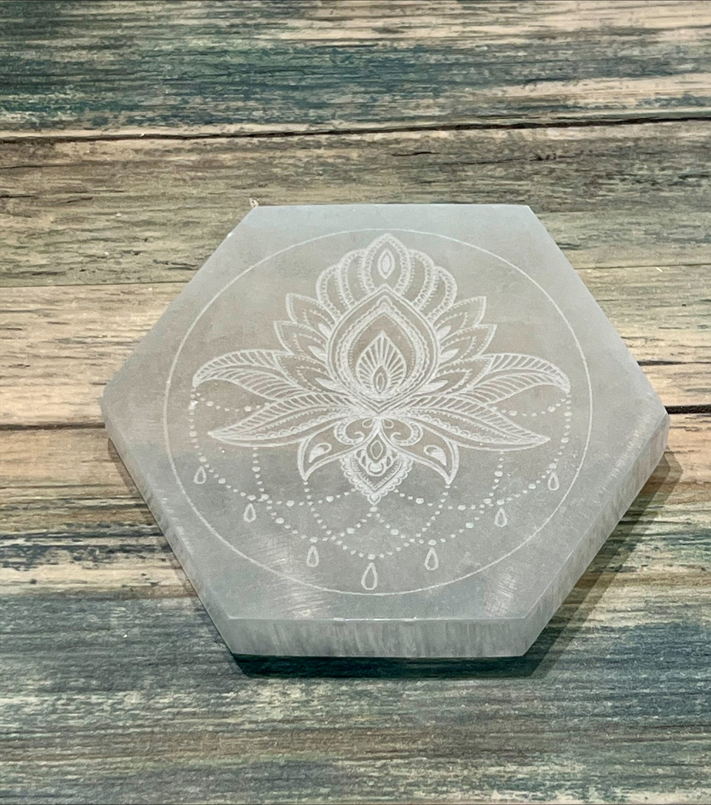 Selenite Lotus Hexagonal Plate