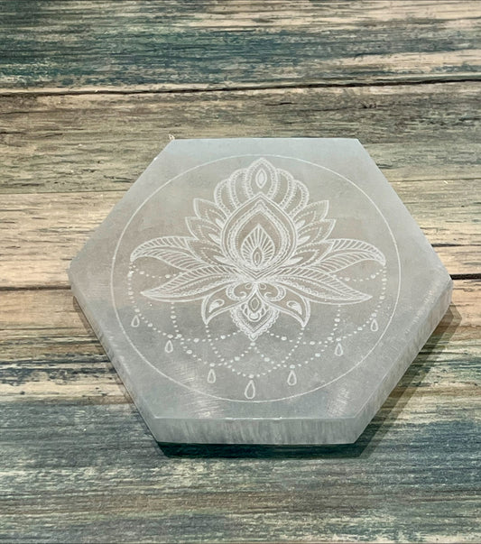 Selenite Lotus Hexagonal Plate