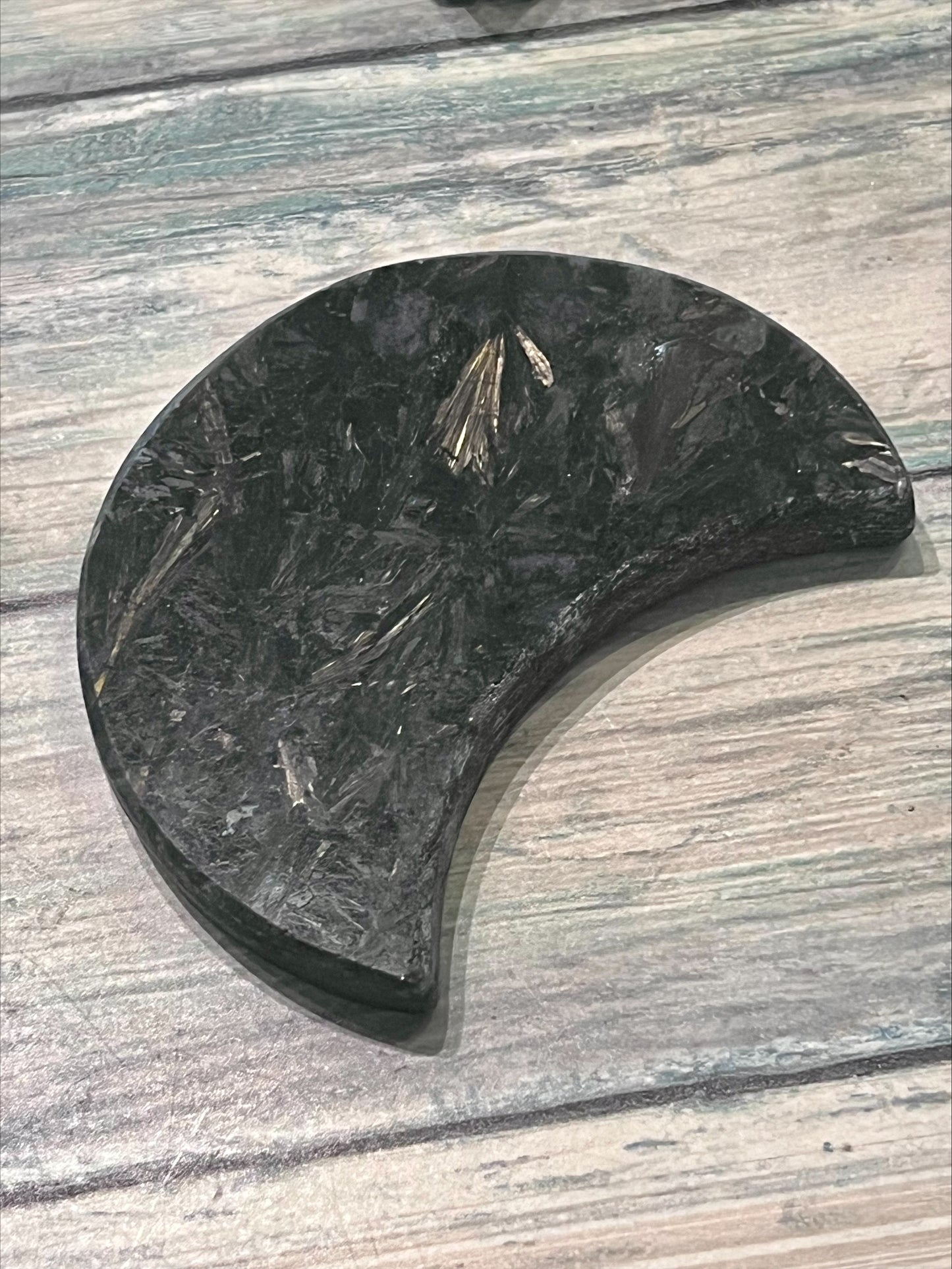 Garnet in Arfvedsonite Crescent Moon with stand