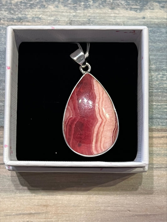 Rhodochrosite Medium Teardrop Silver Pendant