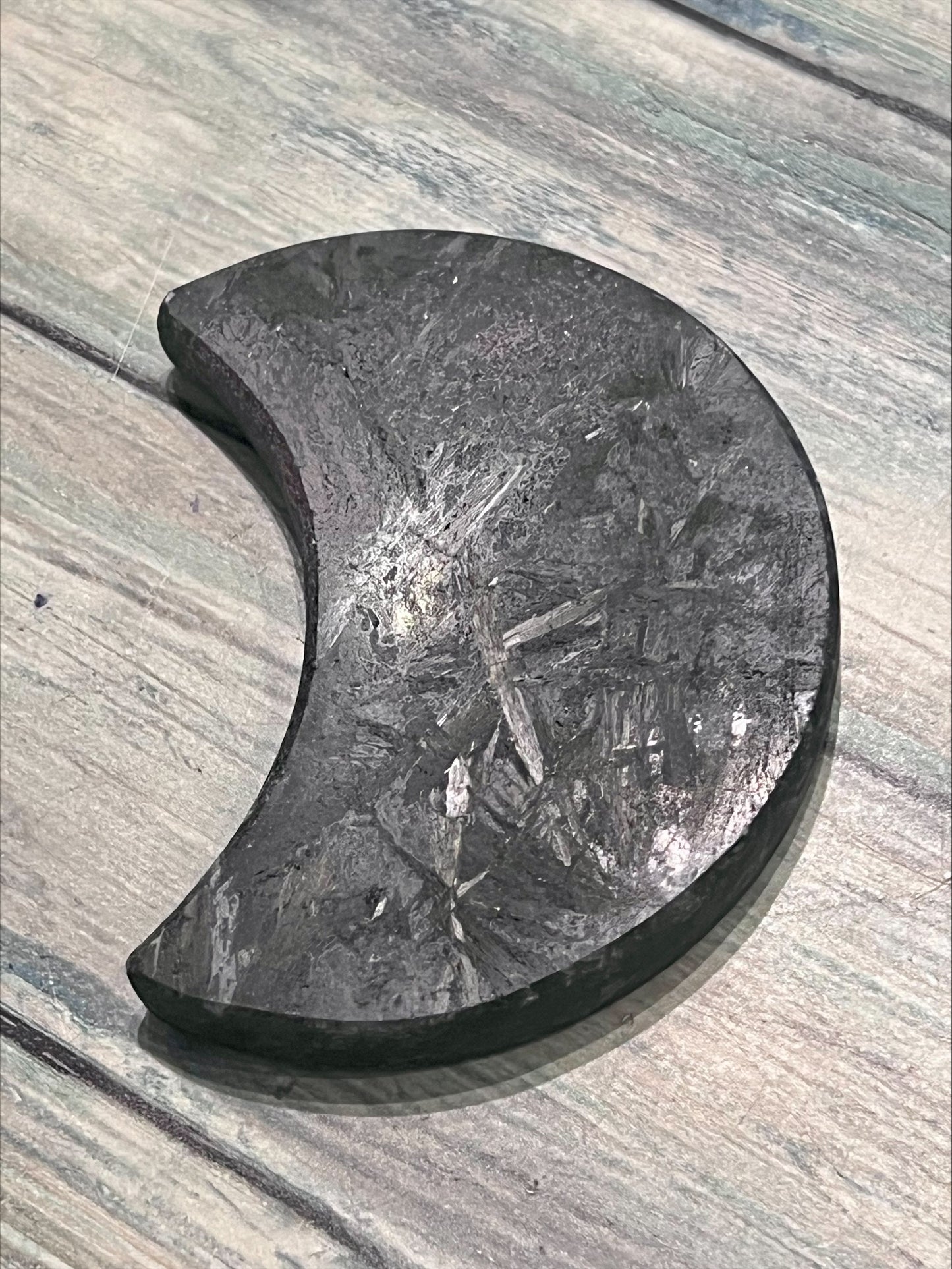 Garnet in Arfvedsonite Crescent Moon with stand
