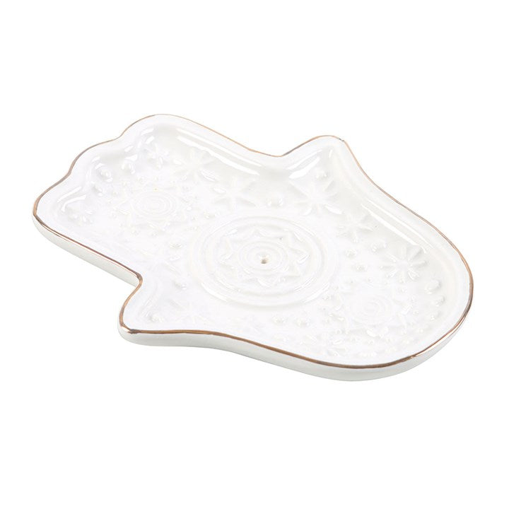 Hand of Hamsa Ceramic Incense Holder and Trinket Dish