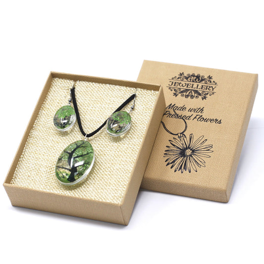 Green Pressed Flowers Necklace