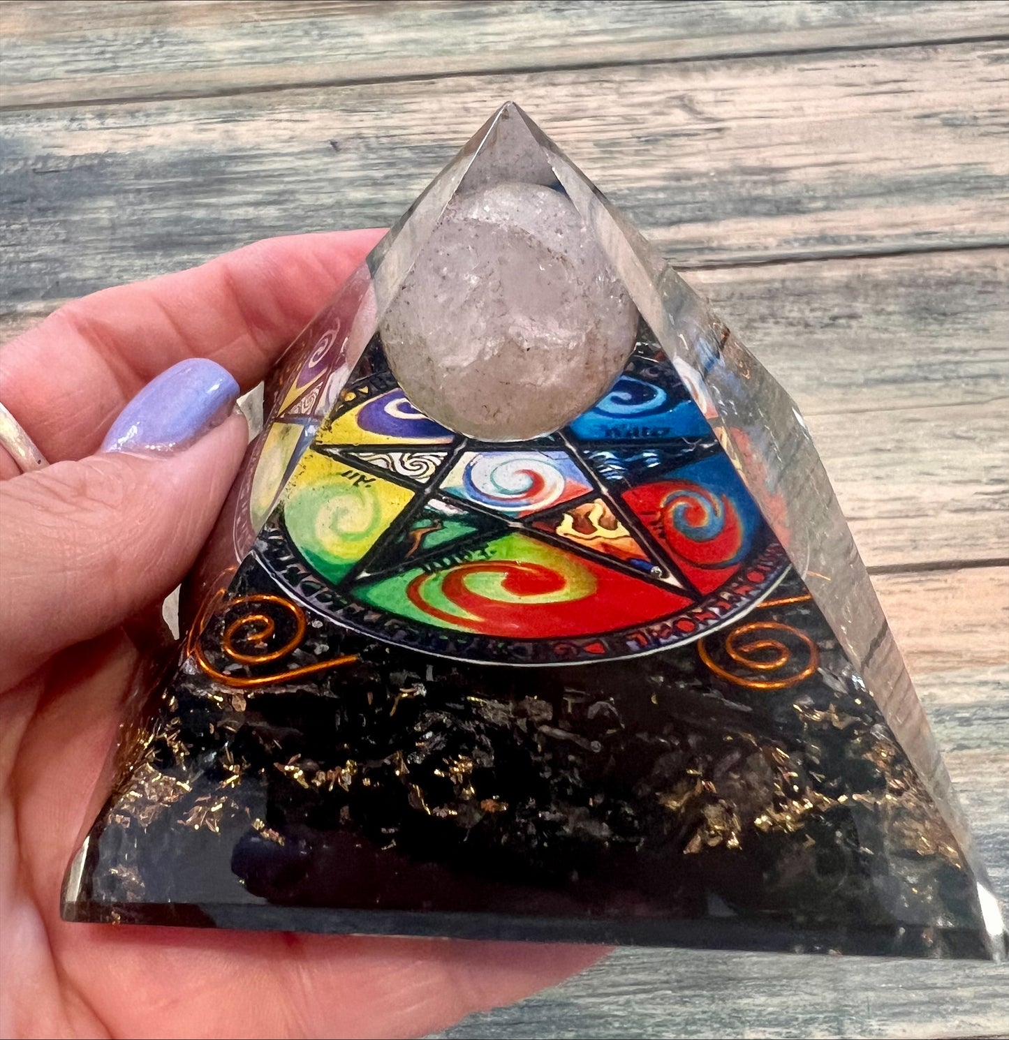 Orgonite Pyramid- Midnight Pentagon 70mm