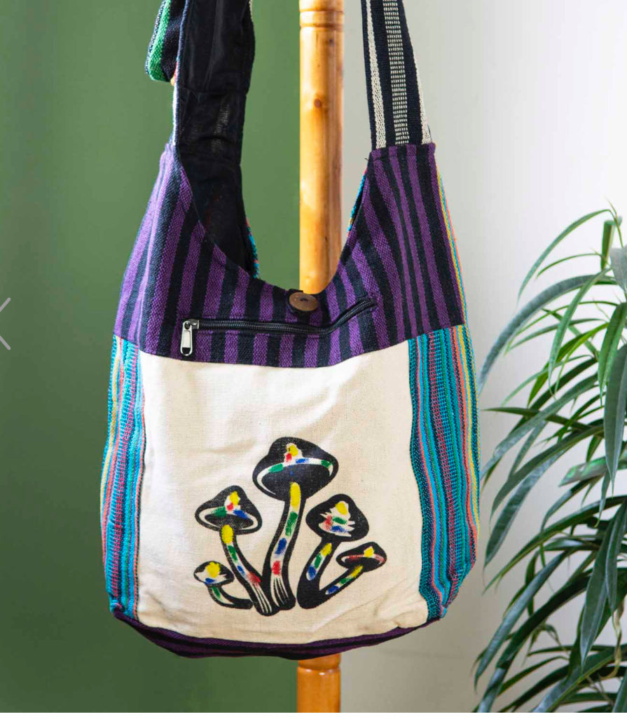 Printed Cotton Shoulder Bag - Mushroom