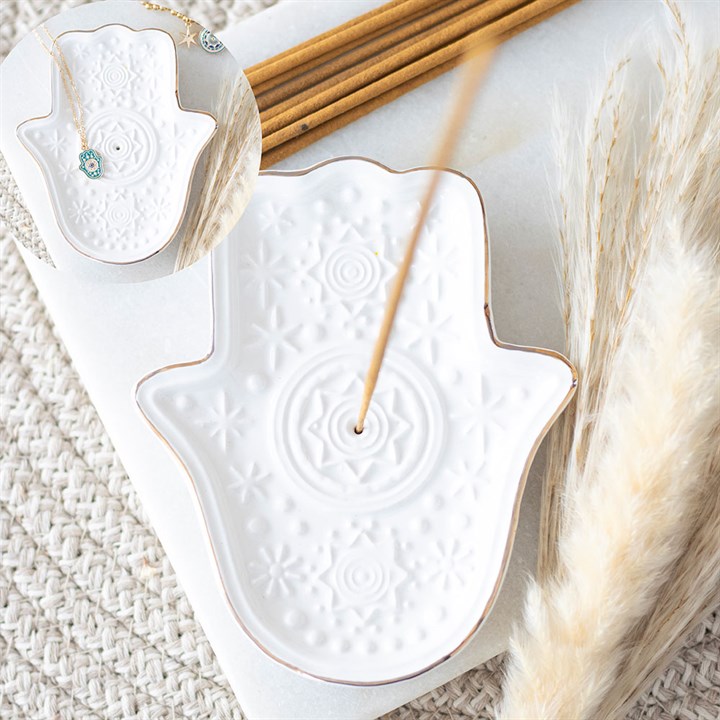 Hand of Hamsa Ceramic Incense Holder and Trinket Dish