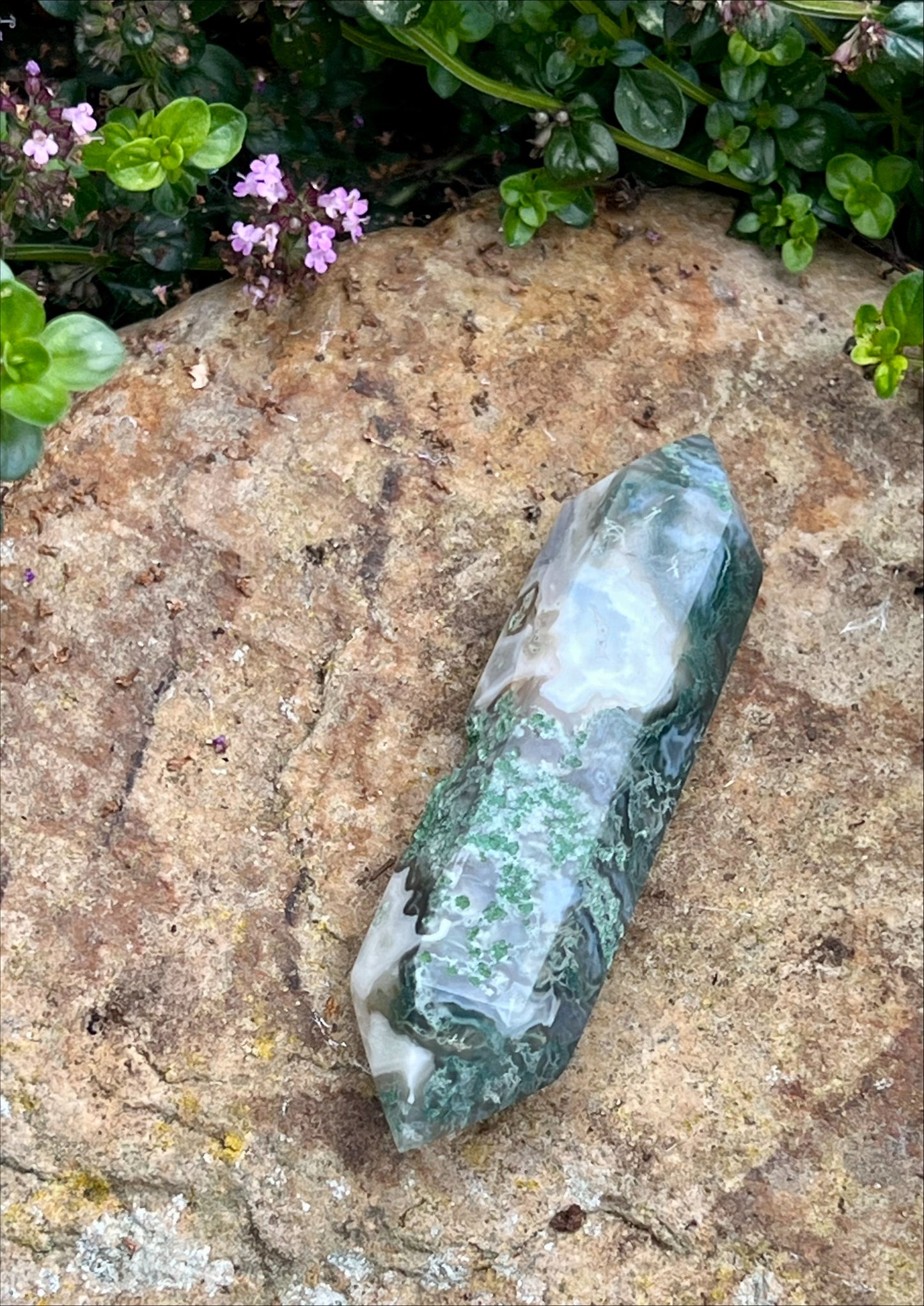 Moss Agate Double Terminated Wand