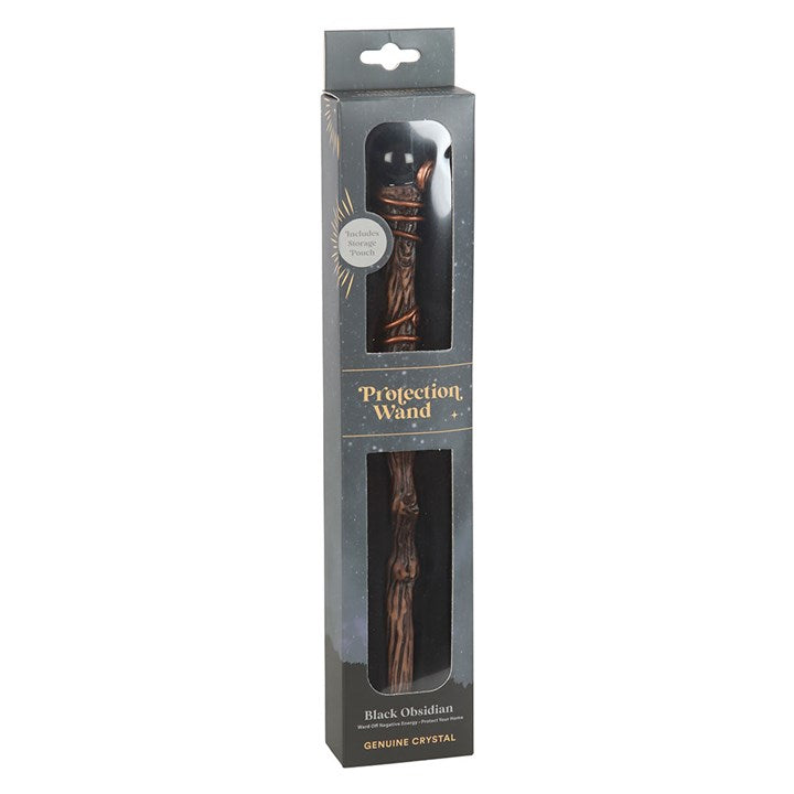 Protection Black Obsidian Crystal Wand With Pouch