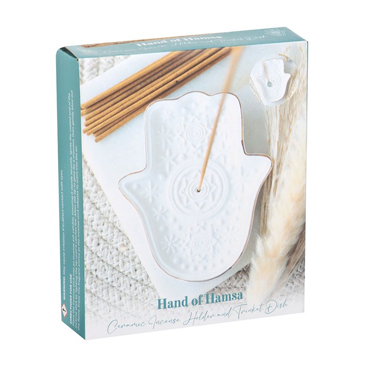 Hand of Hamsa Ceramic Incense Holder and Trinket Dish