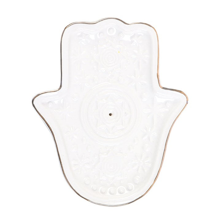 Hand of Hamsa Ceramic Incense Holder and Trinket Dish