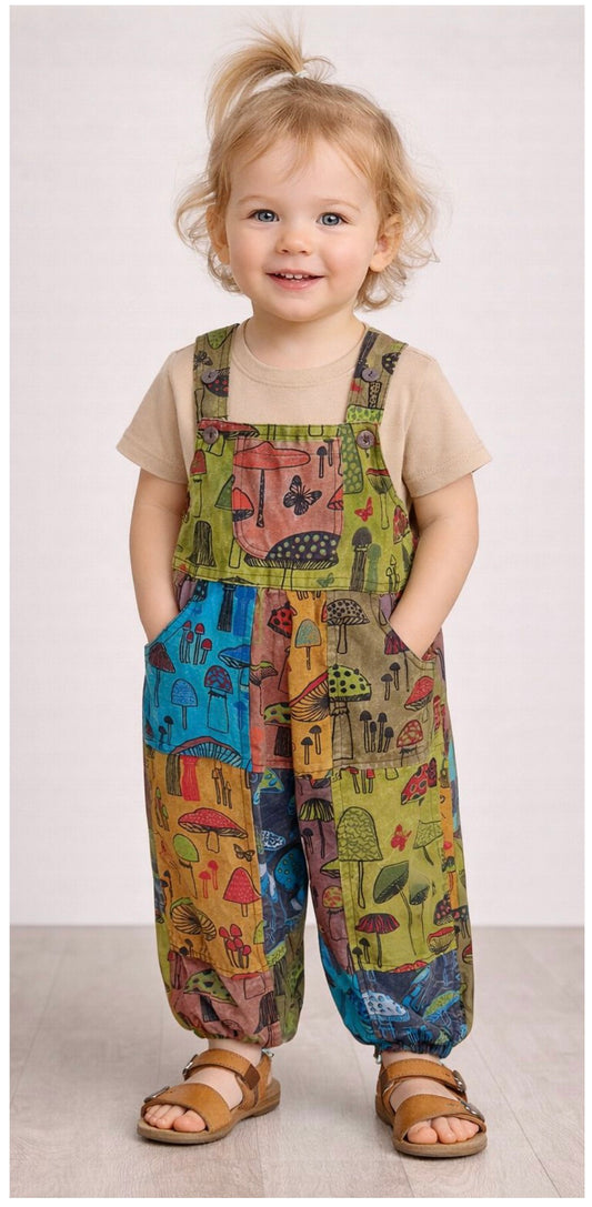 Children's Mushroom Patchwork Dungarees