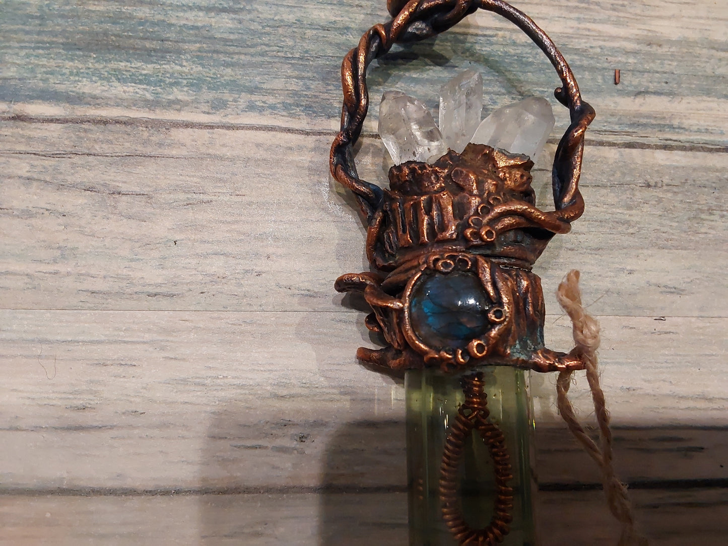 Magical labradorite and crystal, bubble pendant