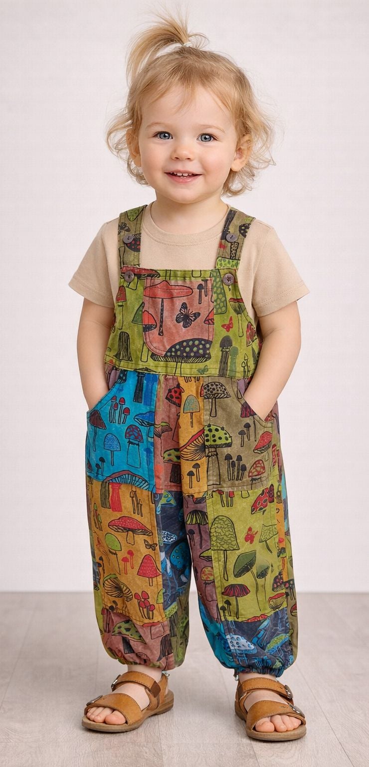 Children's Mushroom Patchwork Dungaree