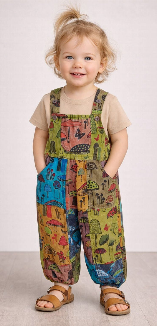 Children's Mushroom Patchwork Dungaree