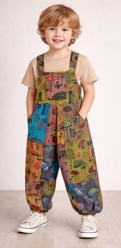 Children's Mushroom Patchwork Dungaree