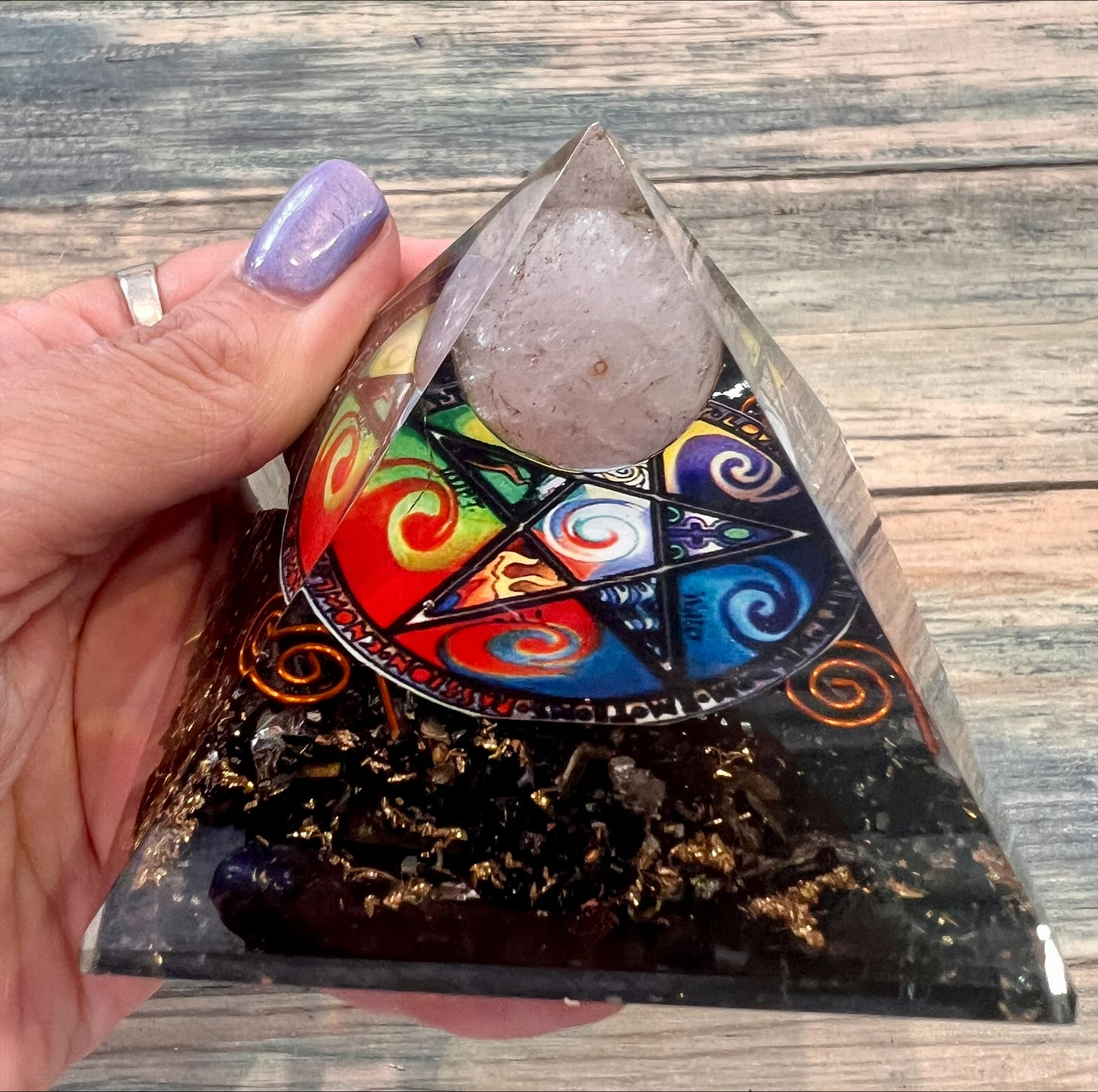 Orgonite Pyramid- Midnight Pentagon 70mm