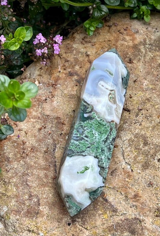 Moss Agate Double Terminated Wand