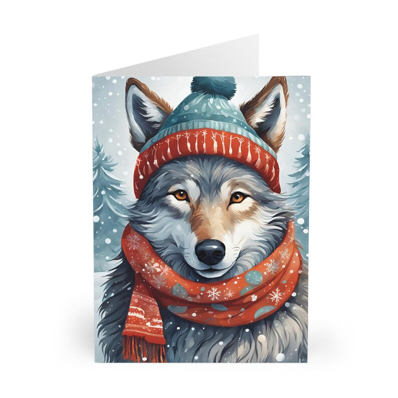 Festive Wolf Greeting Card (Design 1)