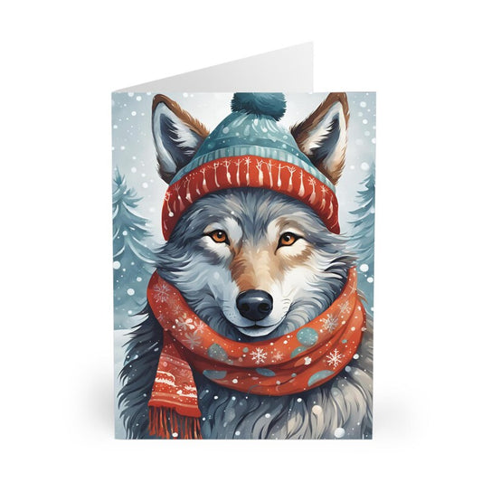 Festive Wolf Greeting Card (Design 1)