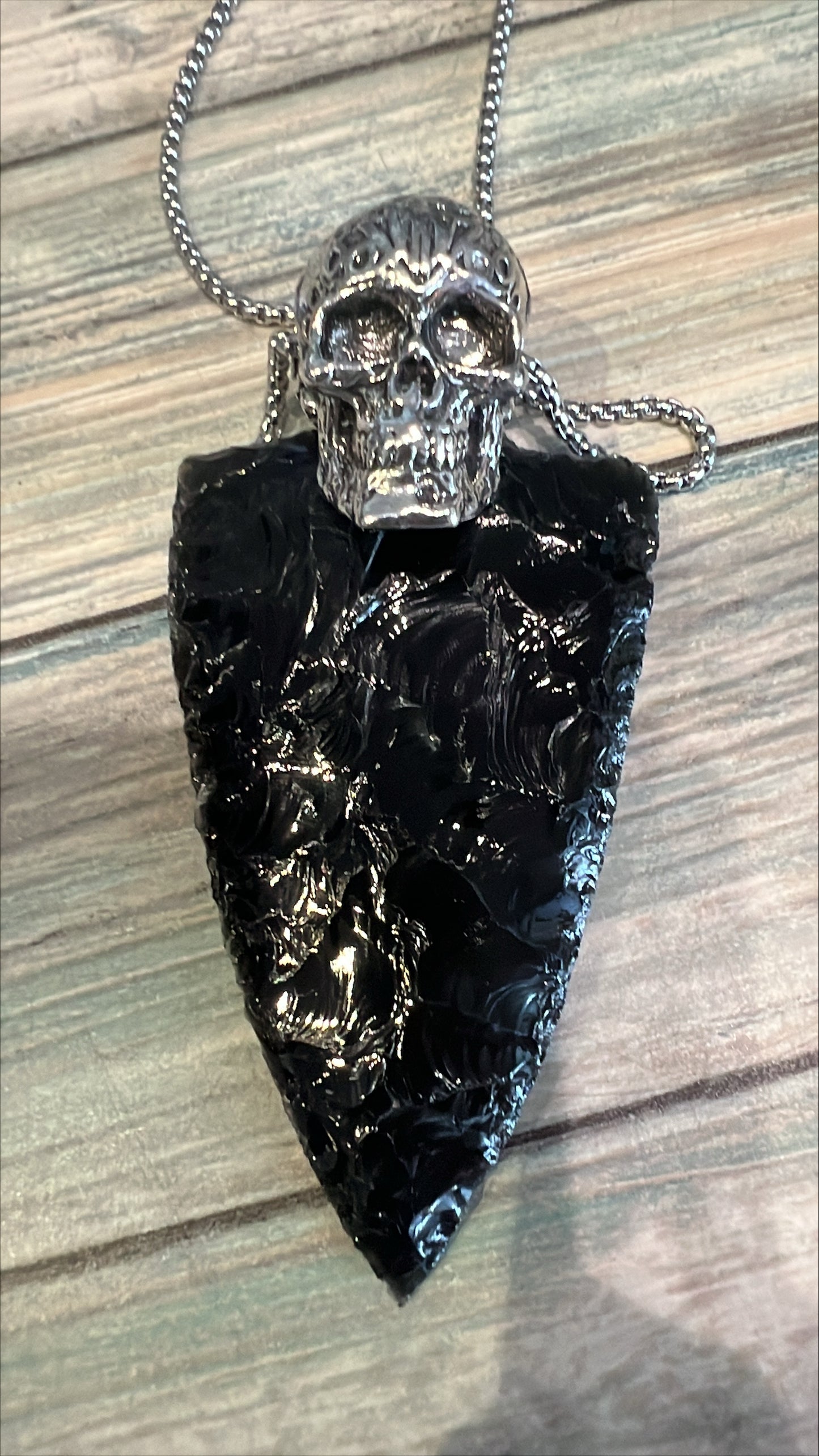 Obsidian Arrowhead Skull Necklace
