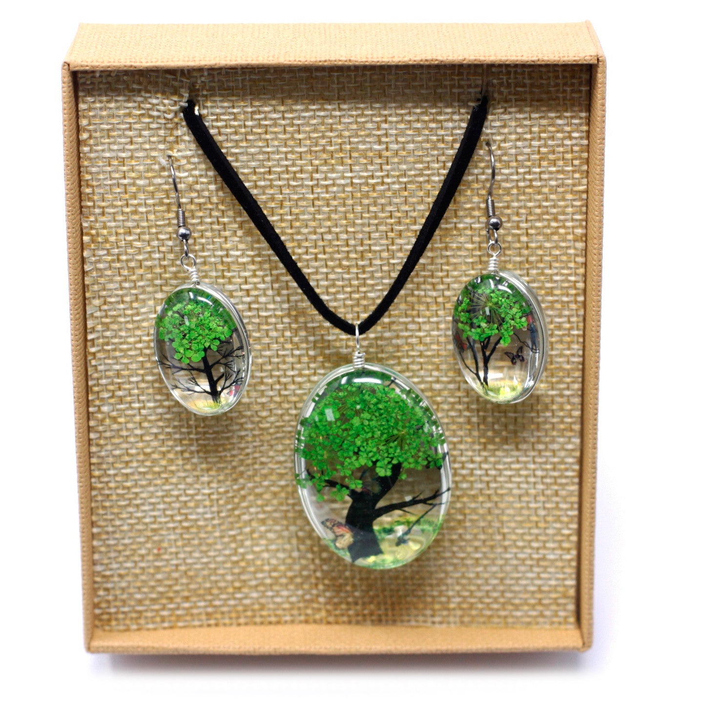 Green Pressed Flowers Necklace